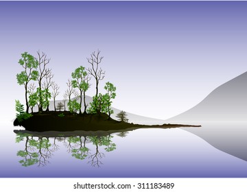 tree casts a shadow,Vector Bonsai,Plant, nature and ecology.PANORAMIC VIEW