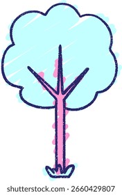 Tree Chalk Drawing in bright neon color