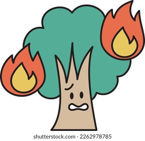 Caracter ardiendo en un incendio forestal.
Una linda ilustración de un árbol deformado.