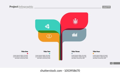 Tree chart slide template with four elements. Business data. Option, process, design. Creative concept for infographic, report. Can be used for topics like research, analytics, marketing