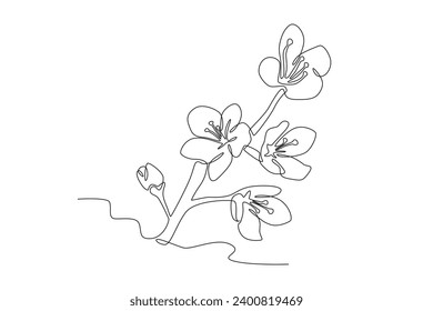A tree of cherry blossoms blooming. Cherry blossom one-line drawing