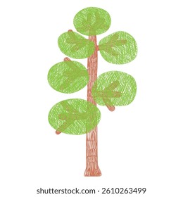 Tree Childlike Hand Drawn on a white isolated background. Hand-drawn doodle sketch, children s cute vector background. Children draw with a pencil in the style of lines tree, a doodle drawing.