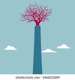 The tree is in the chimney. Isolated on blue background.