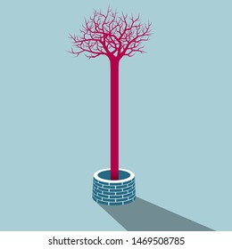 The tree is in the chimney. Isolated on blue background.