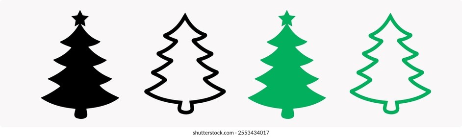 tree chrismas element illustration. Merry Chrismas tree icon set on gray background, set of silhouettes of trees chersmas, vector illustration EPS 10