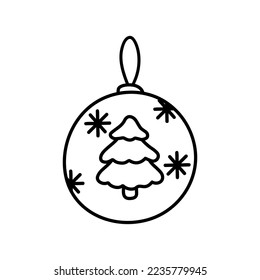 Tree Christmas ball on a white background. Doodle illustration.	