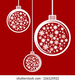 Tree Christmas ball with snowflakes on red background. Vector eps10 illustration.
