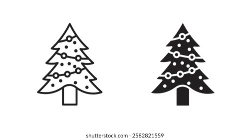 Tree christmas filled and outlined icons vectors on white background