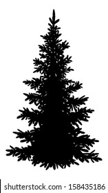 Tree, Christmas fir tree, black silhouette isolated on white background. Vector