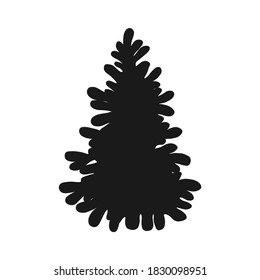 Tree, Christmas fir tree, black silhouette isolated on white background. Vector, spruce tree silhouette, vector illustration