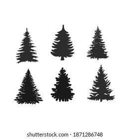 Tree, Christmas fir tree, black silhouette isolated on white background. Vector. spruce, silhouette