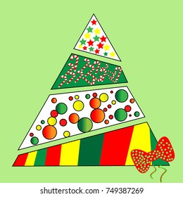 Tree, Christmas formed by different parts with different decoration. Vector, illustration.