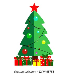 tree christmas with gift vector illustration