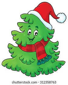 Tree with Christmas hat theme 1 - eps10 vector illustration.