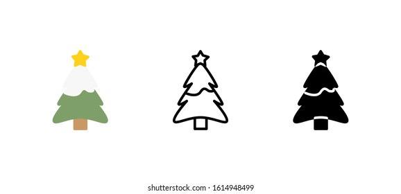 Tree Christmas icon. Holidays flat, silhouette, line vector illustration on white background