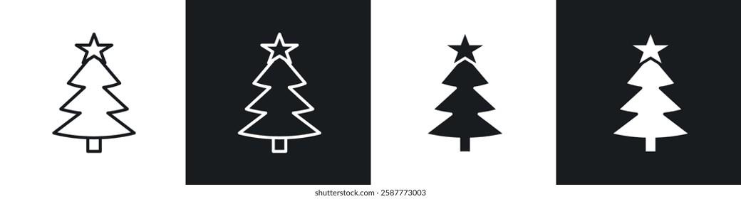 Tree christmas icon set black and white colors. Graphic Vector icons pack
