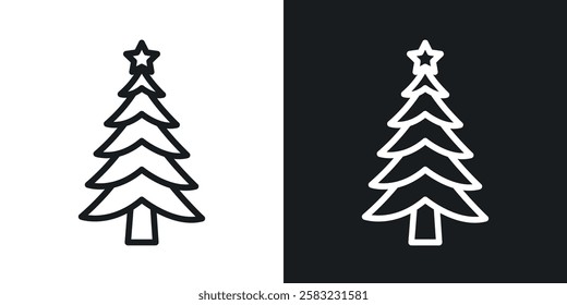 Tree christmas icons in black and white liner strokes for web design.