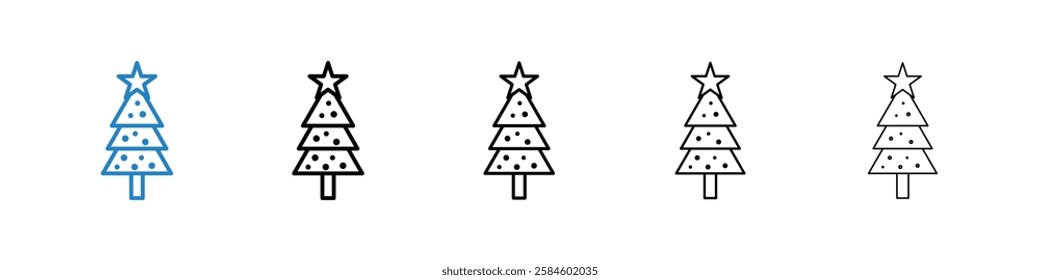 Tree christmas icons in five different stroke sizes