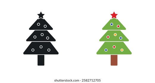 Tree christmas icons set vectors black and colored style