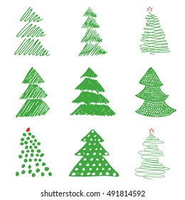 Tree Christmas illustration.
Vector set. Hand draw concept.