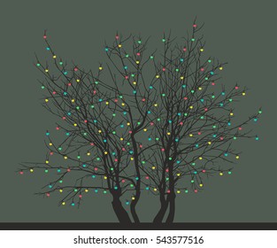 tree with Christmas light bulbs