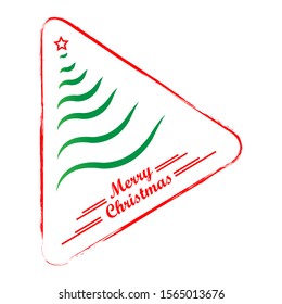 Tree christmas simple line,
line art pine christmas in  triangle with lettering