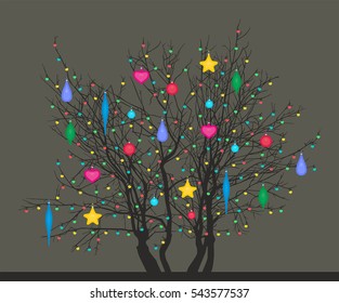 tree with Christmas toys