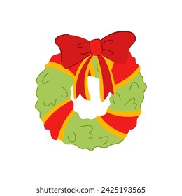 tree christmas wreath cartoon. border banner, party holiday, xmas poster tree christmas wreath sign. isolated symbol vector illustration