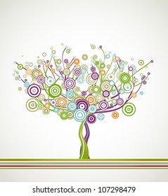 Tree with circle colorful leaves. Vector background