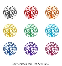 Tree circle icon isolated on white background. Set icons colorful