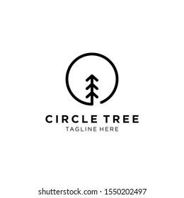 tree with circle line art / monoline simple logo template