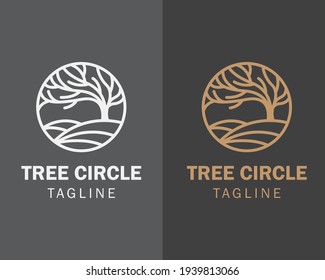 tree circle logo creative emblem tree line art tree