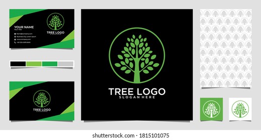 diseño de logotipo de círculo de árbol y tarjeta de visita