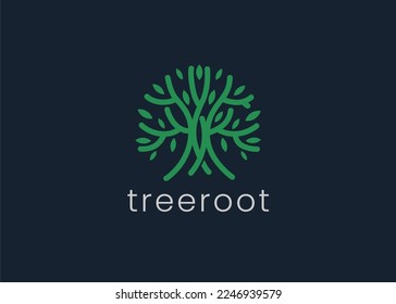 tree circle logo line art minimal concept | vector graphic illustration