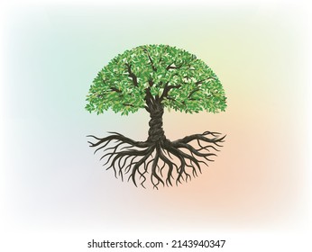 Tree Circle logo template, tree and roots in circle shaped