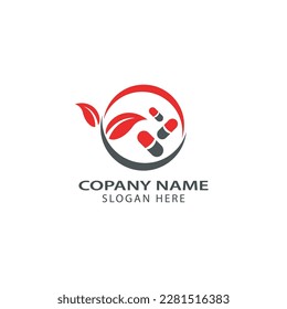 Tree circle and medicine capsule logo icon design template. Natural line symbol. Green branch with leaves business sign. Vector illustration.