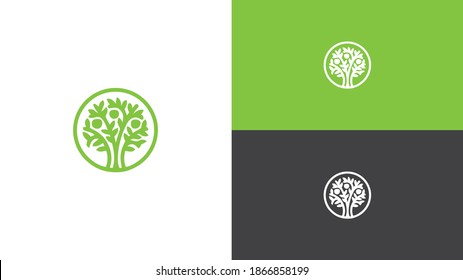 Tree in Circle Modern Logo Design. Green Tree for Company Logo