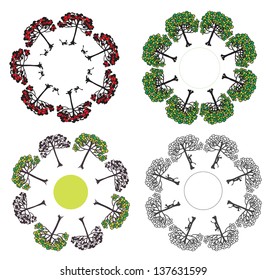 Tree circles designs set with cat