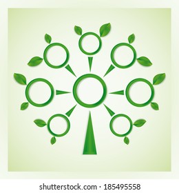 Tree with circles and leaves on the branches.