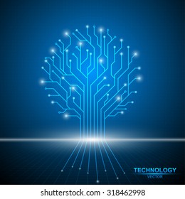 tree circuit board technology abstract template background vector