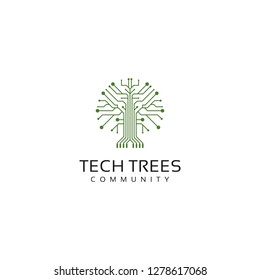 Tree Circuit Board Technology Digital Network Internet Chip Nature Plant Motherboard Leaf Vector Logo Design