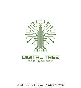 Tree Circuit Board Technology Digital Network Internet Chip Nature Plant Motherboard Leaf Vector Logo Design