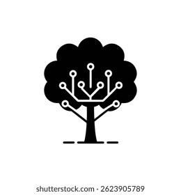 Tree with Circuit Branches Black Filled Glyph Line Icon