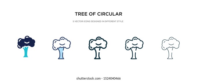 tree of circular foliage icon in different style vector illustration. two colored and black tree of circular foliage vector icons designed in filled, outline, line and stroke style can be used for