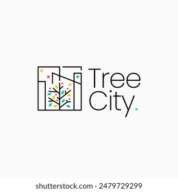 árbol ciudad edificio skyline logo Vector icono ilustración