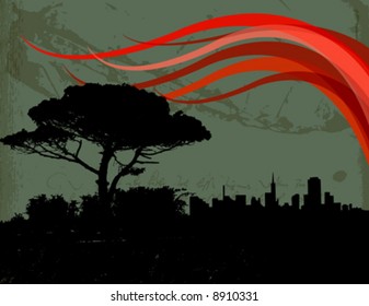 tree and city silhouette