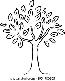 Tree clipart black line drawing vector illustration