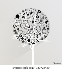 Tree with cloud of application. Vector illustration.