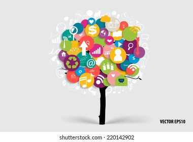 Tree with cloud of application. Vector illustration.