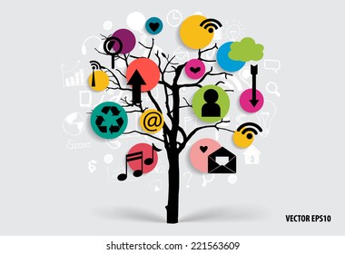 Tree with cloud of application. Vector illustration.